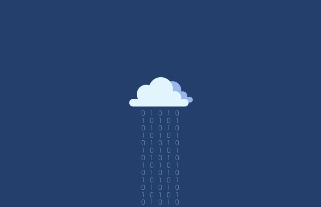Binary Rain: A Stylish Shower of Coding Cascades on Azure Canvas Wallpaper