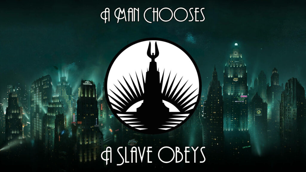 BioShock Wallpaper: Rapture Skyline with 'A Man Chooses' Quote
