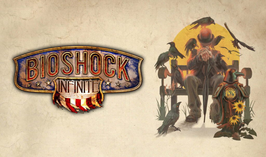 Bioshock Infinite Character Wallpaper with Crows & Vibrant Backdrop