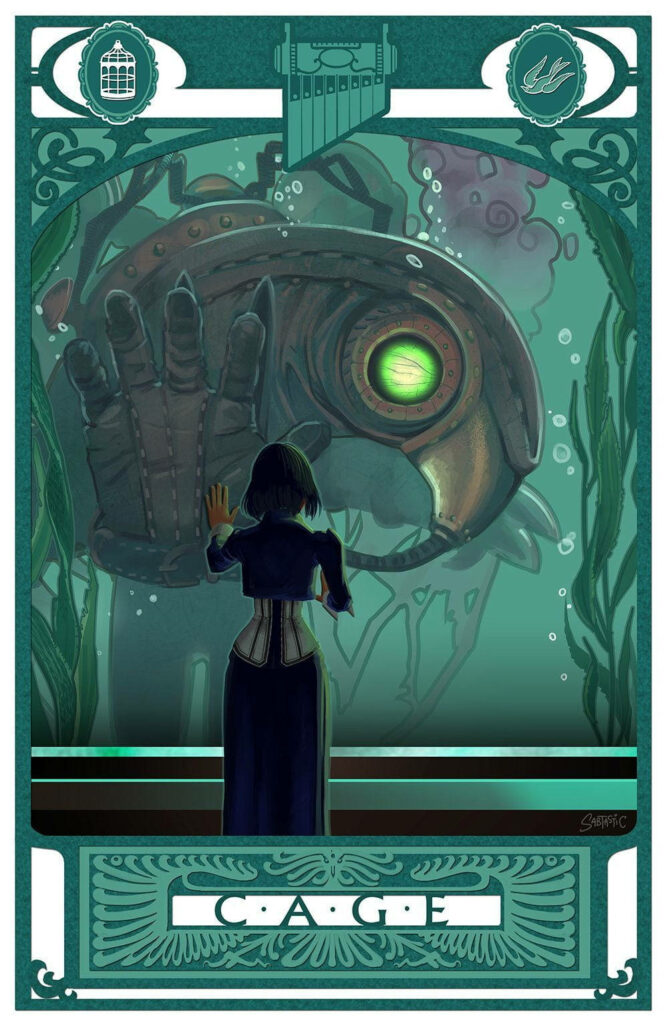 Steampunk Bioshock Tarot Card Wallpaper with Cage Symbol