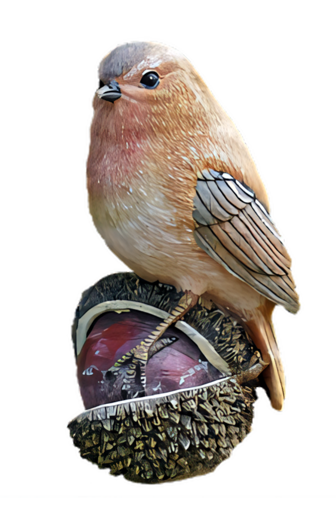 Elegant Bird Sculpture Wallpaper: Nature's Art on an Acorn Background