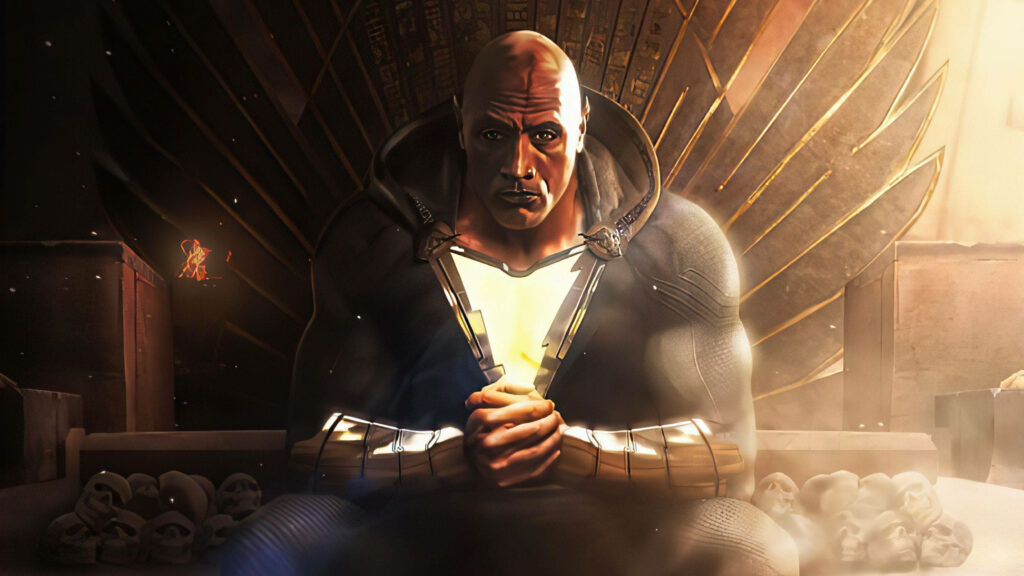 Dwayne Johnson as Black Adam sitting on throne intense powerful DC universe wallpaper background