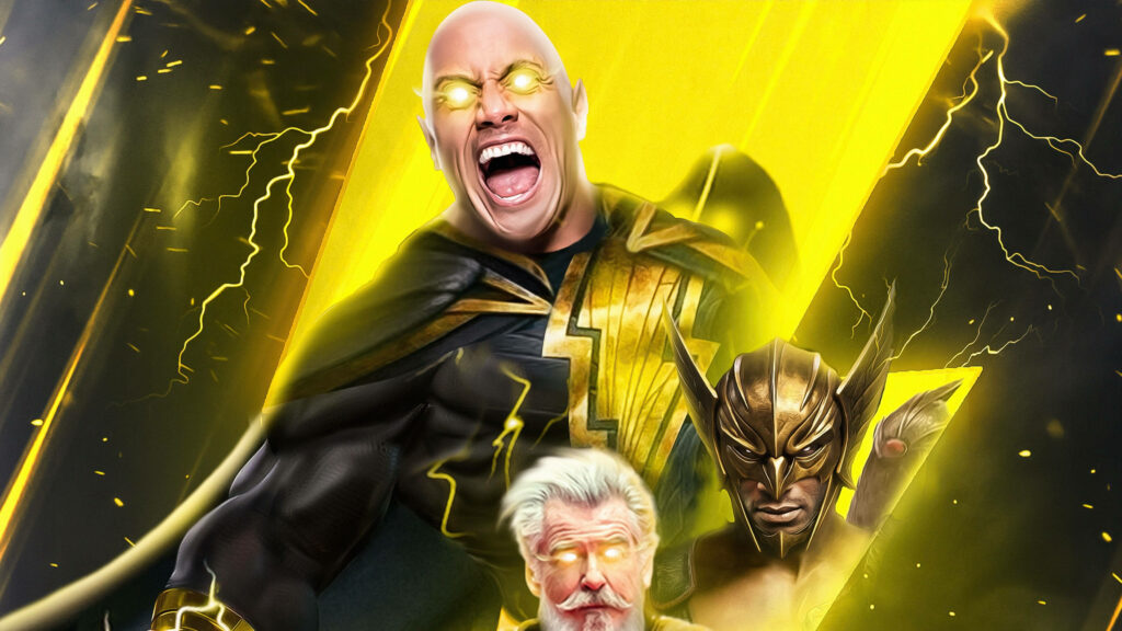 Black Adam Hawkman and Dr Fate dynamic wallpaper with intense yellow lightning and energy effects