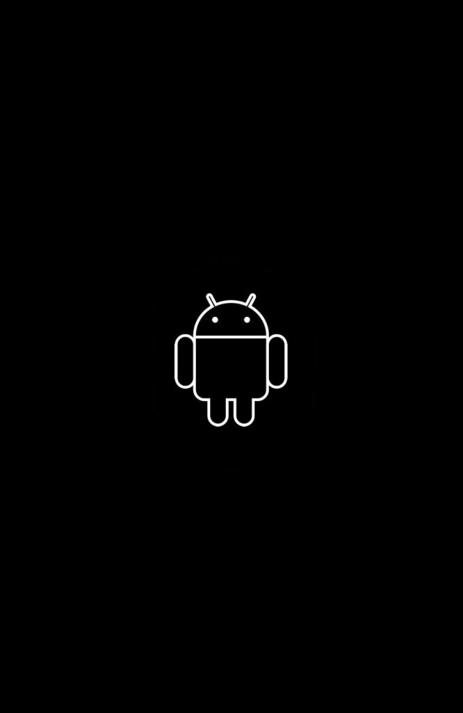 Contrasting Hues: The Iconic Black Android Logo Embracing a White Outline Wallpaper