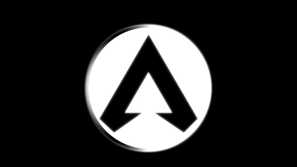 Black Apex Legends logo centered in white rondel on black background gaming wallpaper design