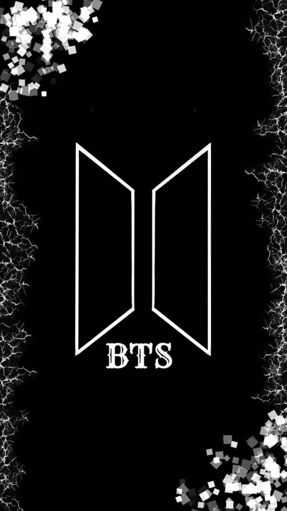 Black BTS logo HD wallpaper with cracked textures and pixelated corners for BTS fans