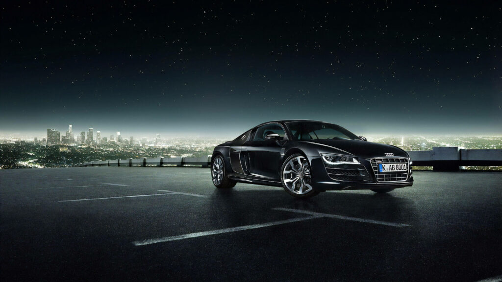 City Nights with the 2018 Audi R8 V10 Plus Black: A Stunning Wallpaper
