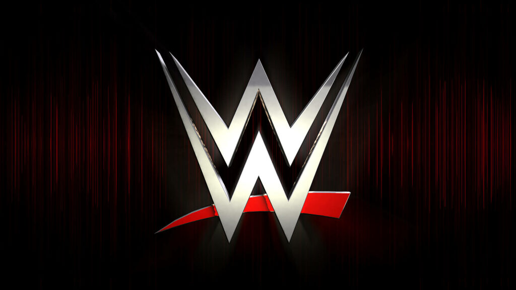 Bold Contrast: WWE White Logo Wallpaper with Striking Red Line Designs on Black Background