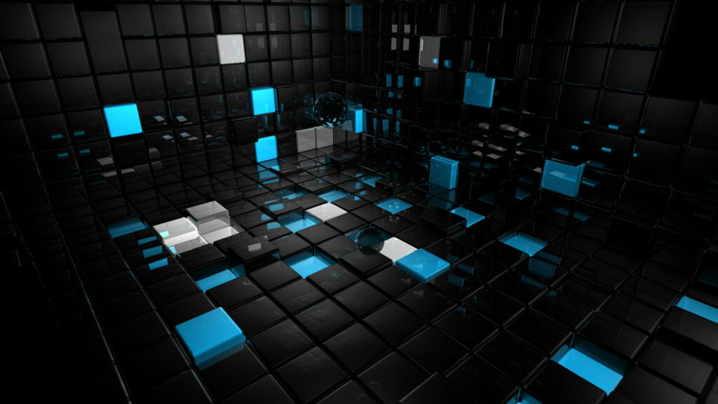 Mysterious Depth: Mesmerizing Abstract 3D Cubes in Black and Blue HD Wallpaper