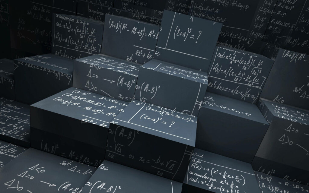 Elegant Mathematical Equations on Cubic Blackboards Wallpaper - Inspiring Math Enthusiasts Background