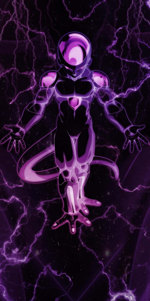 Black Frieza Dragon Ball Super wallpaper with intense purple lightning and dark anime background
