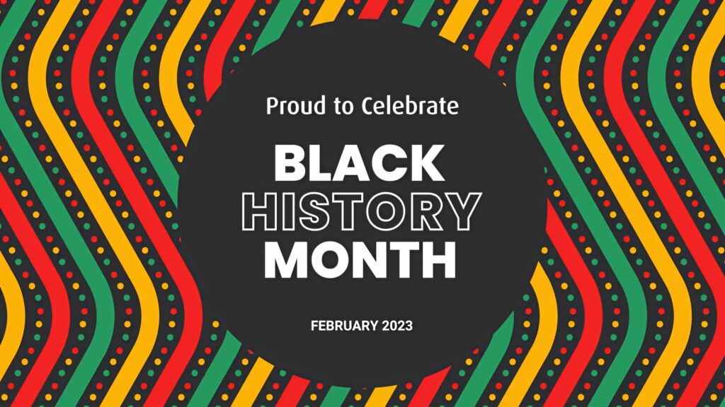 Black History Month 2023 banner with vibrant African patterns celebrating Black heritage and achievements Wallpaper