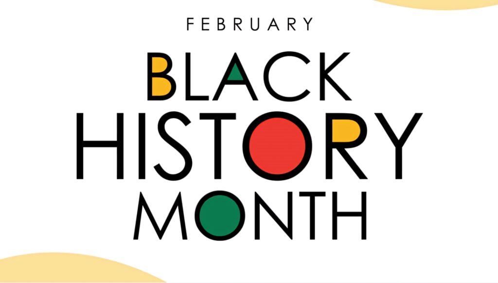 Black History Month banner with bold colorful text celebrating February event wallpaper background