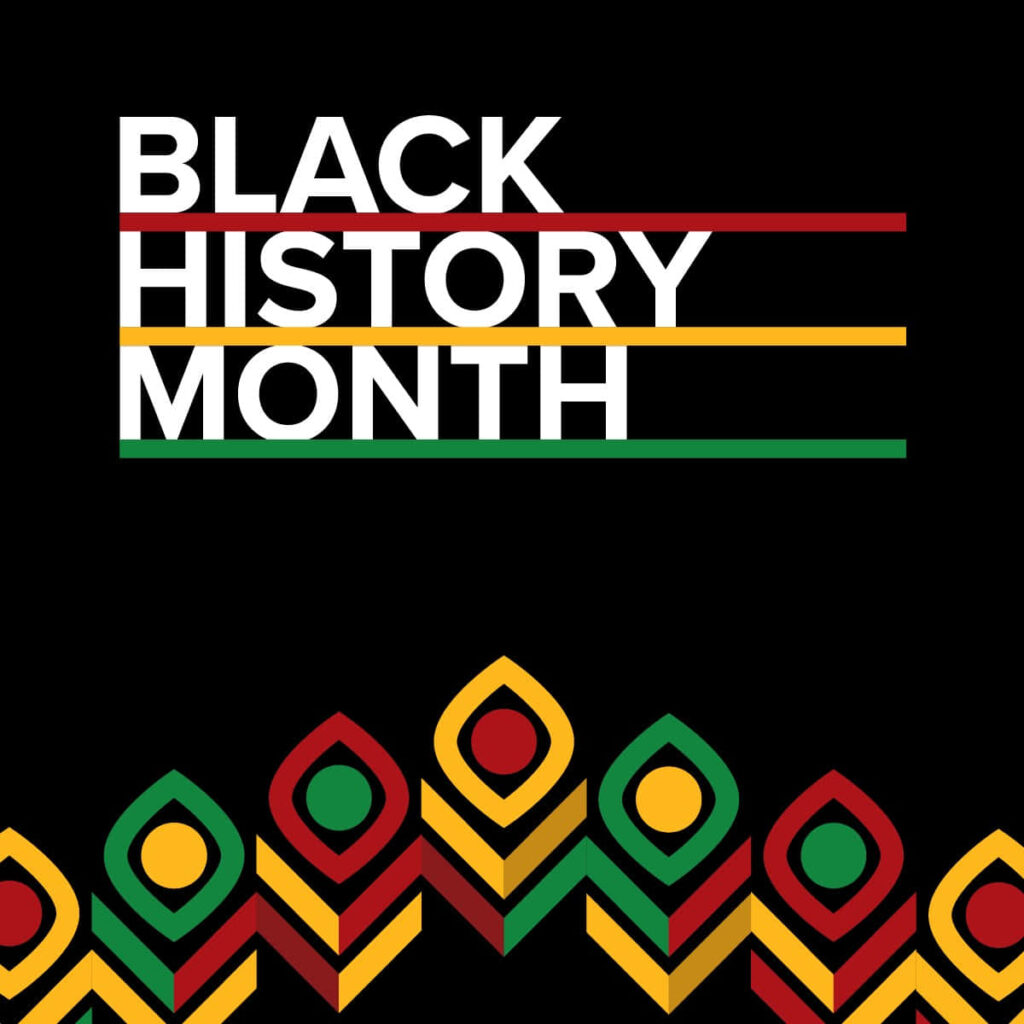 Black History Month banner with vibrant red yellow green accents on black background celebrating unity Wallpaper