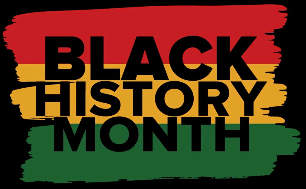 Black History Month bold text on vibrant red yellow green Pan African colors wallpaper background