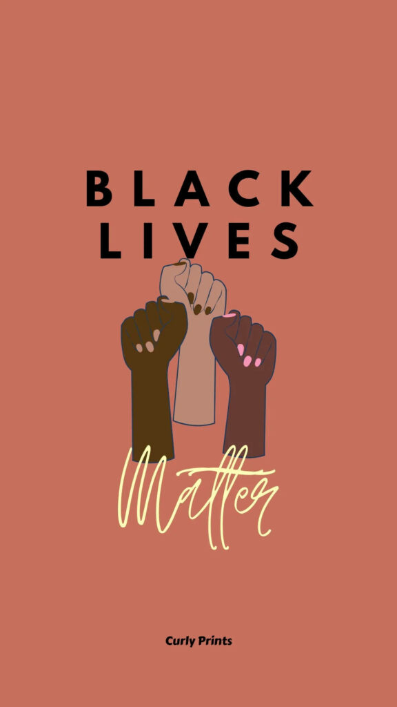 Three raised fists of diverse skin tones under Black Lives Matter text symbolizing unity and strength Wallpaper