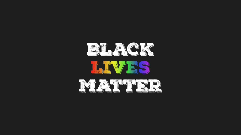 Black Lives Matter wallpaper with LIVES in rainbow colors symbolizing unity and inclusivity