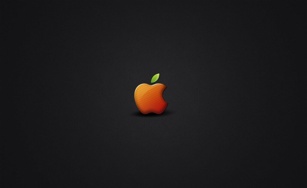 Mac Elegance: Striking contrast of the Red Apple Logo and Leaf on a Sleek Black Background Wallpaper