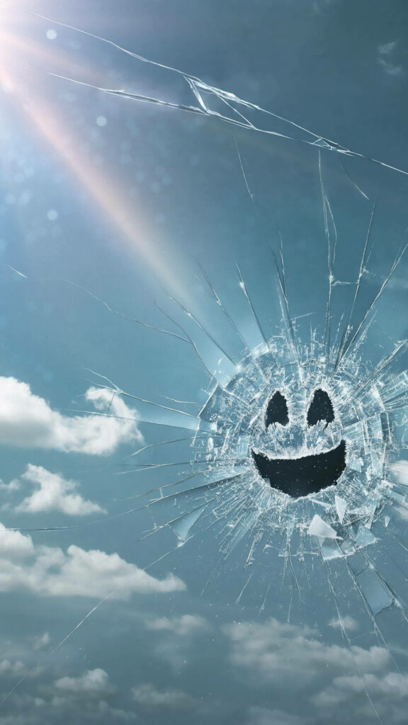 Black Mirror-Inspired Wallpaper: Shattered Glass with Smiley Face