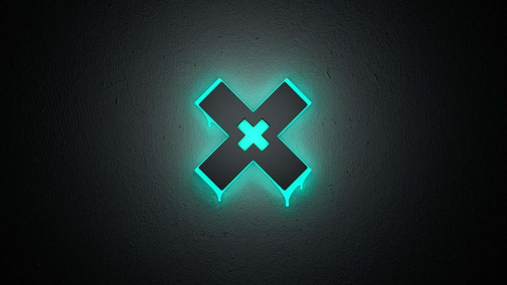 Black neon green X symbol glowing with drip effect on dark textured wall wallpaper background