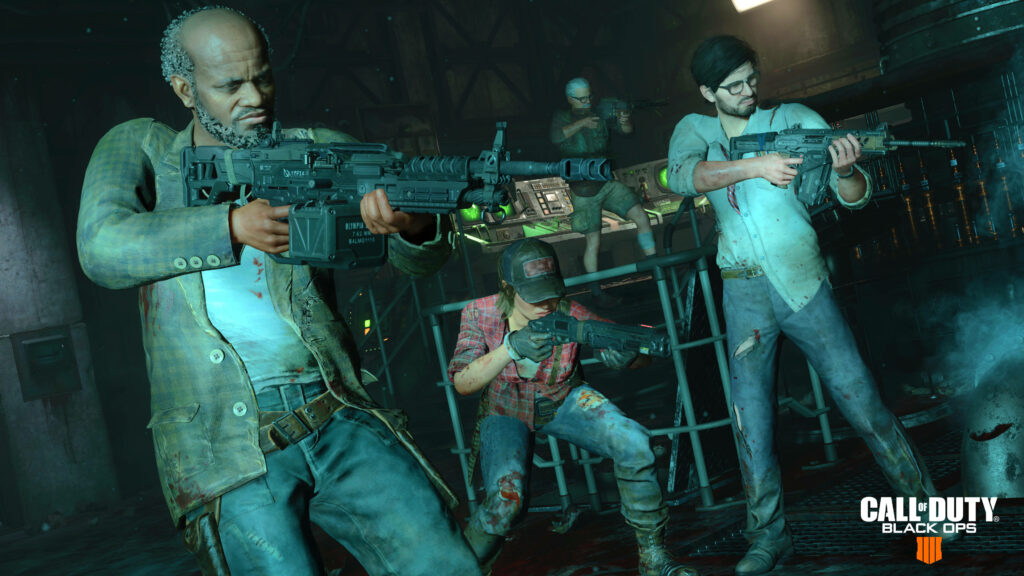 Intense combat scene with armed characters in gritty environment - Call of Duty: Black Ops 4 action shot Wallpaper