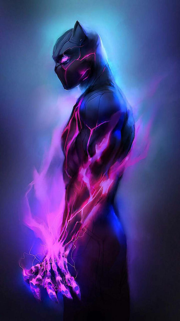 Black Panther Android wallpaper with vivid pink flames on dark mysterious background bold design