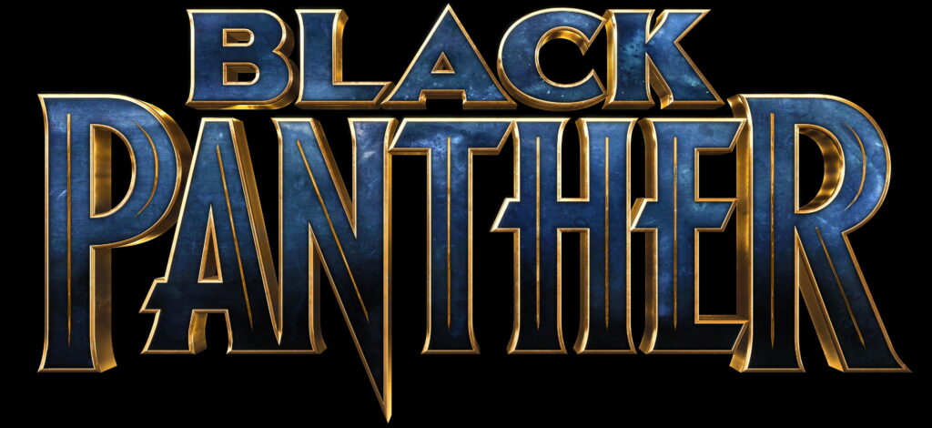 Black Panther logo 3D blue metallic with gold edges on black high-definition superhero wallpaper