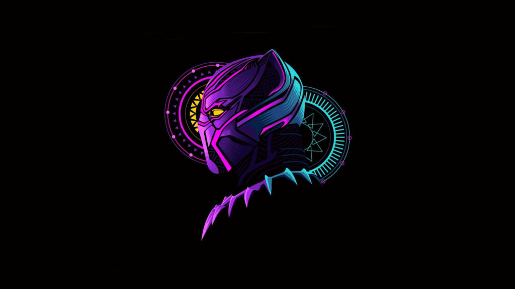 Black Panther geometric neon design wallpaper with vibrant patterns on dark background