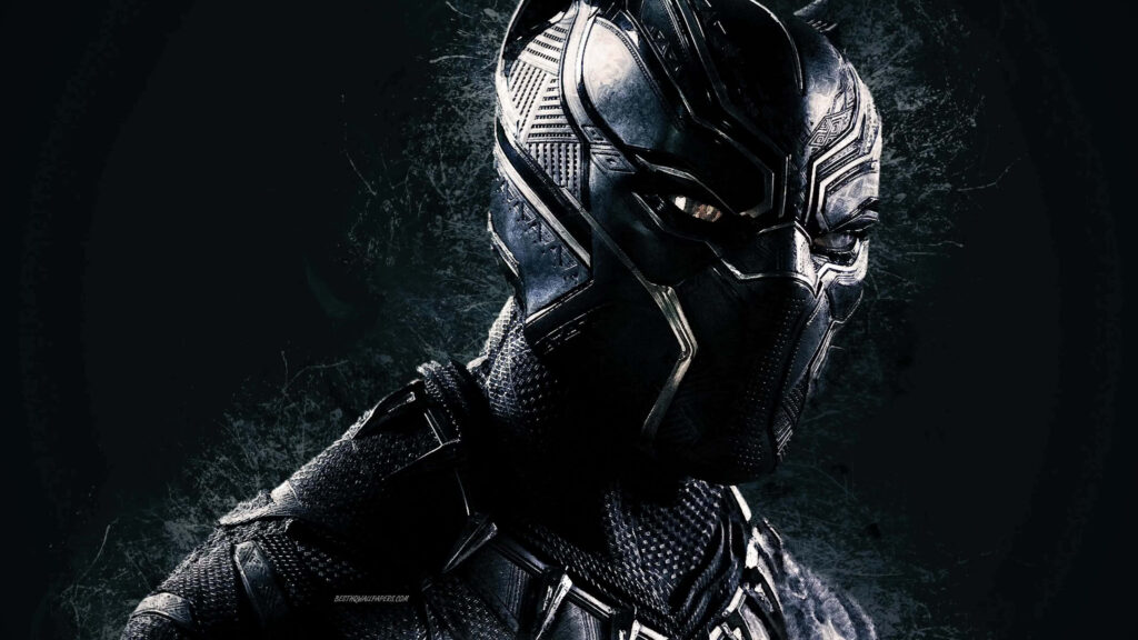 Black Panther superhero in iconic suit on dark textured background wallpaper for Marvel fans