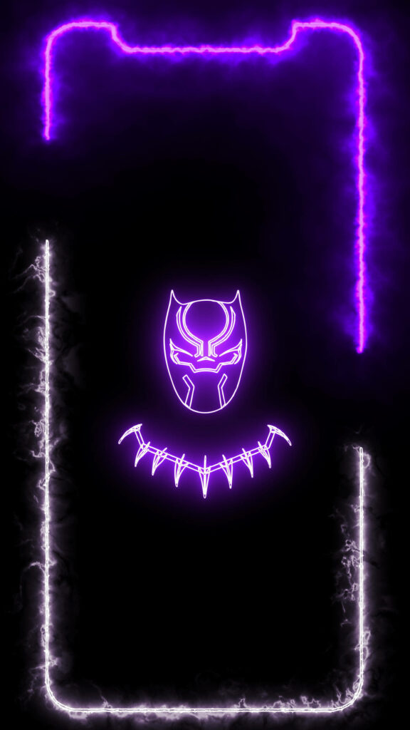 Neon Black Panther mask and necklace wallpaper on black background Marvel iPhone display art