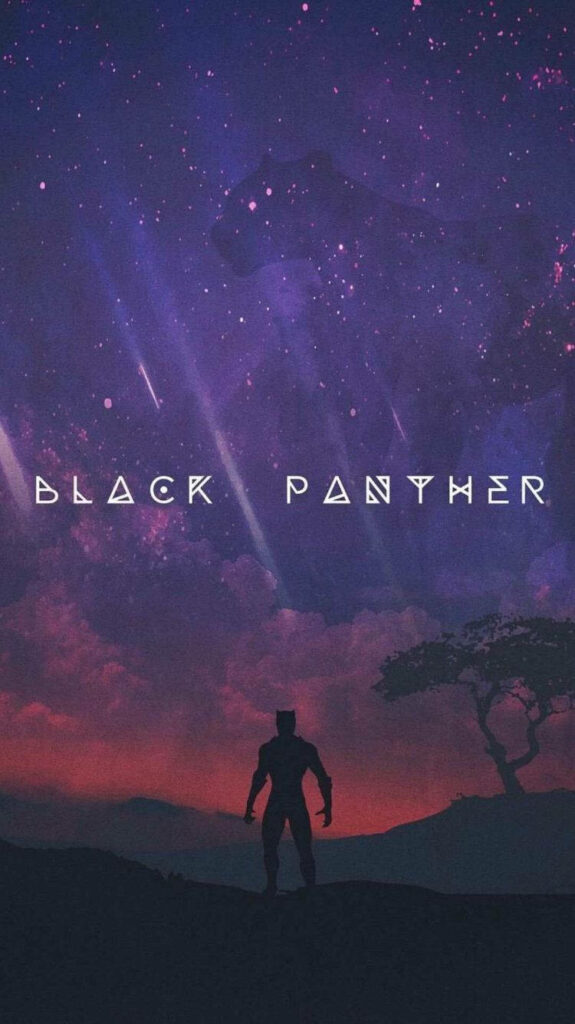 Black Panther silhouette against vibrant starry night sky cosmic hues Android wallpaper background