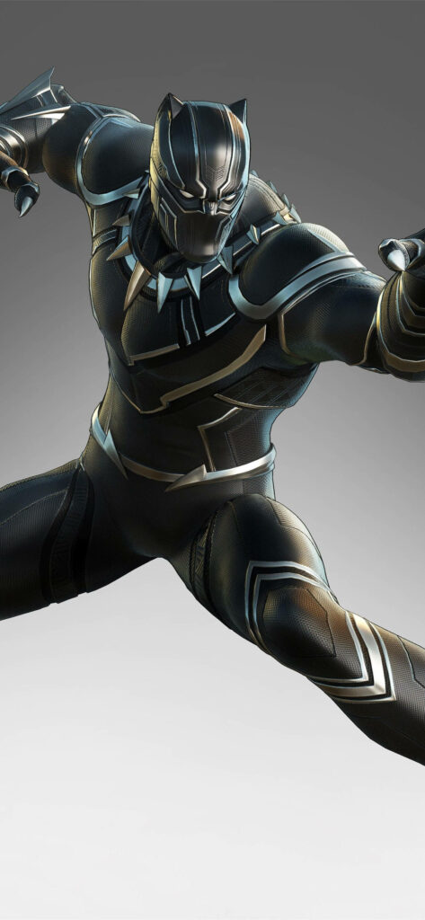 Black Panther superhero action figure poised for action on sleek gradient wallpaper background