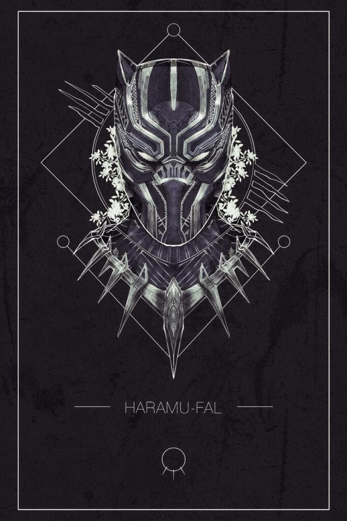 Black Panther logo wallpaper with detailed geometric mask design showcasing Marvel superhero strength