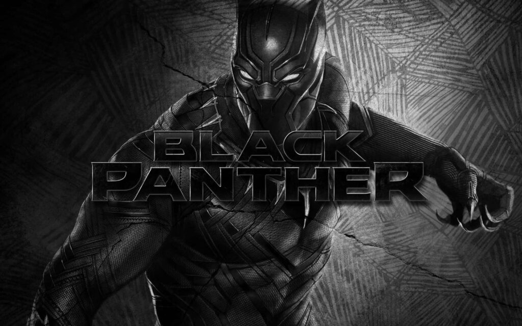 Monochrome Black Panther Wallpaper: Dynamic Marvel Character Design