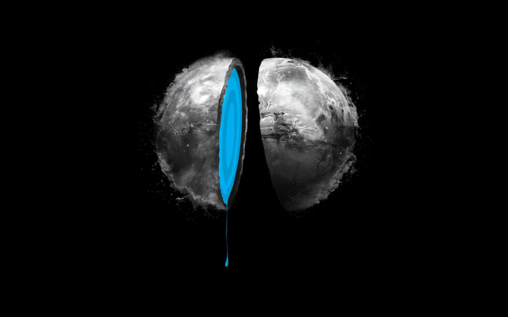 Interstellar Beauty: Striking 3D Render of a Sliced Black Planet with a Captivating Blue Core Wallpaper