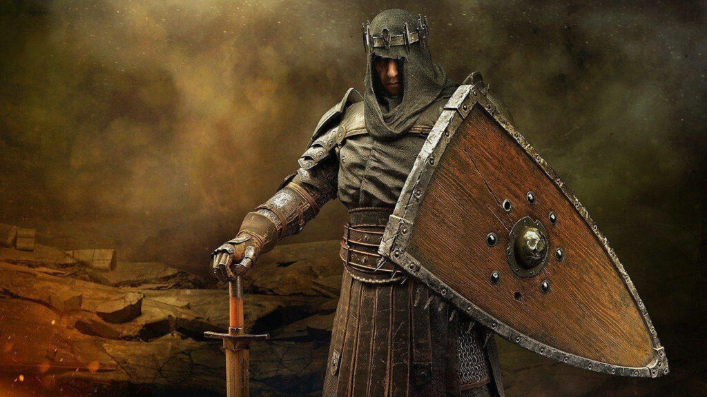Black Prior Warrior from For Honor Stands Strong in Grim Desolate Battlefield Wallpaper
