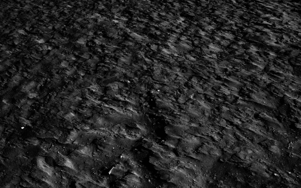 High contrast 4K black soil texture wallpaper with deep shadows and intricate ground patterns