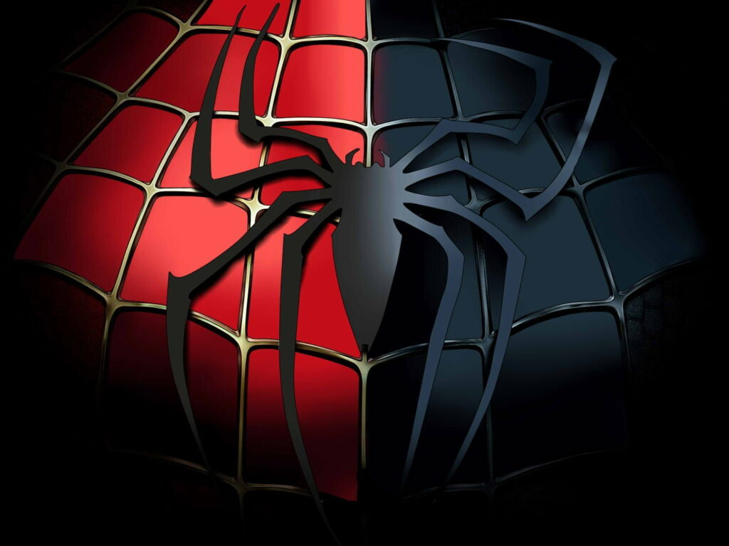 Black Spiderman iPhone wallpaper with bold red and black split web background, iconic emblem