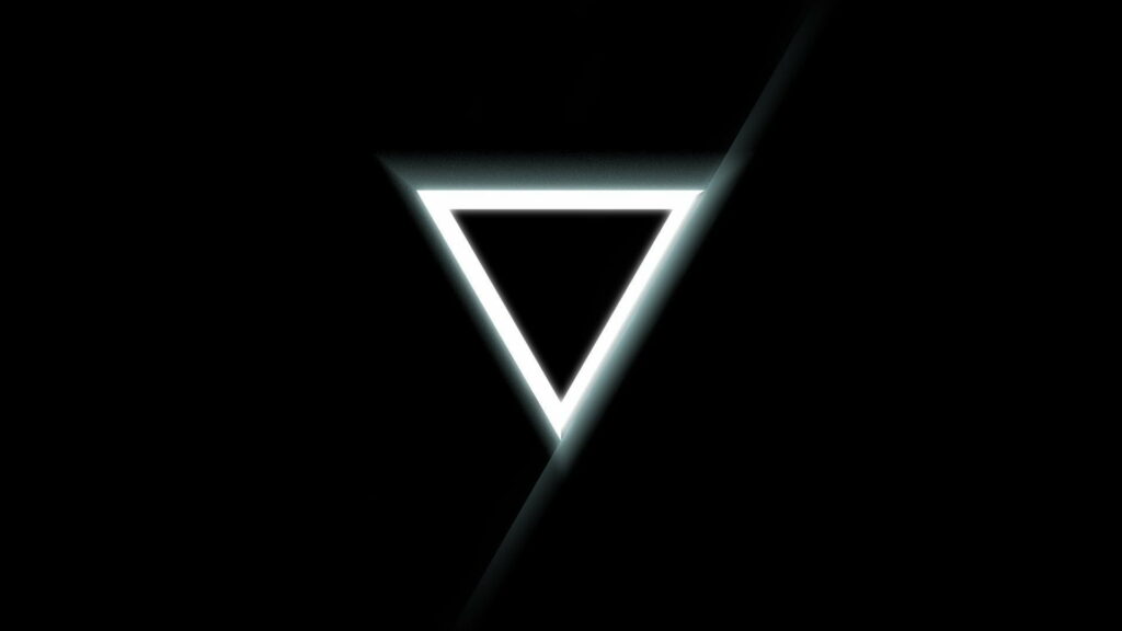 Minimalist digital art wallpaper glowing inverted white triangle on deep black background abstract design