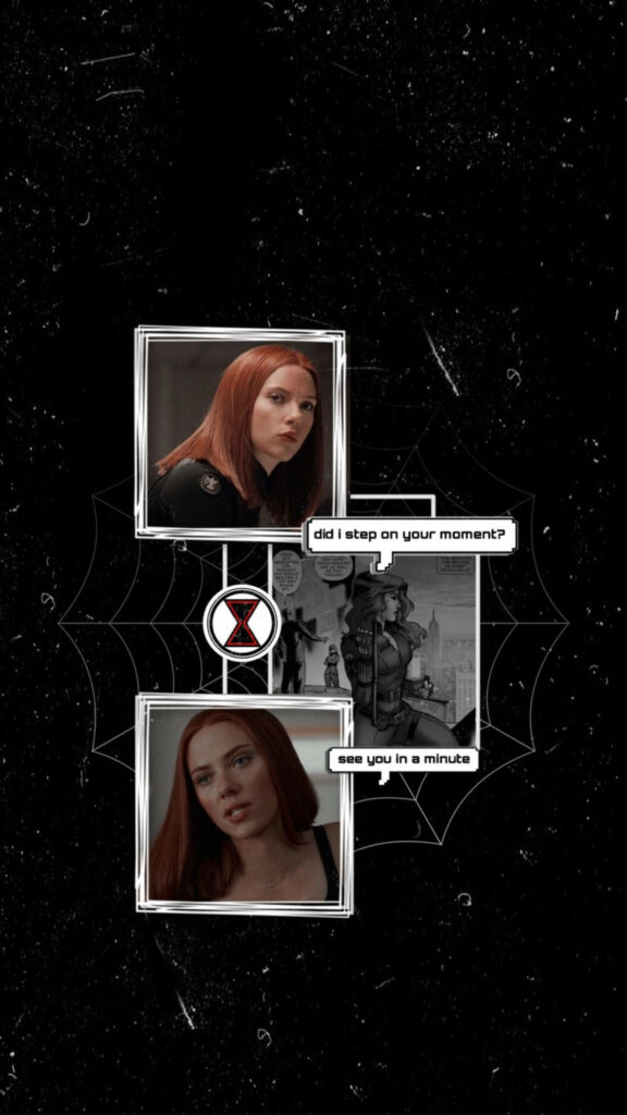 Black Widow wallpaper with dual images dark web background red hourglass symbol and quotes