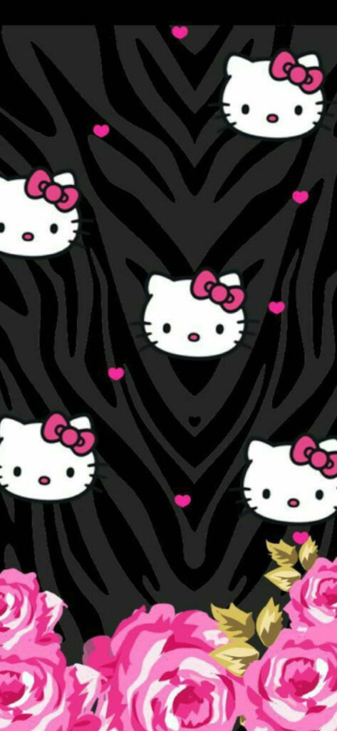 Hello Kitty Zebra Pattern Wallpaper with Pink Accents & Hearts