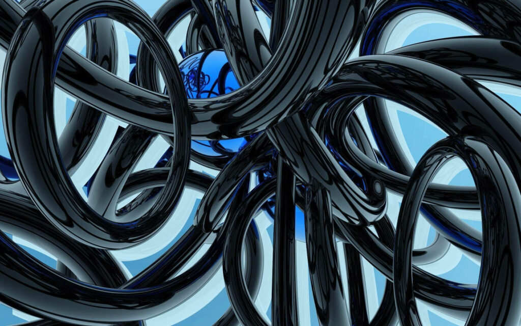Mesmerizing Computer-Generated Looping Rings: A Trippy Black and Blue Wallpaper