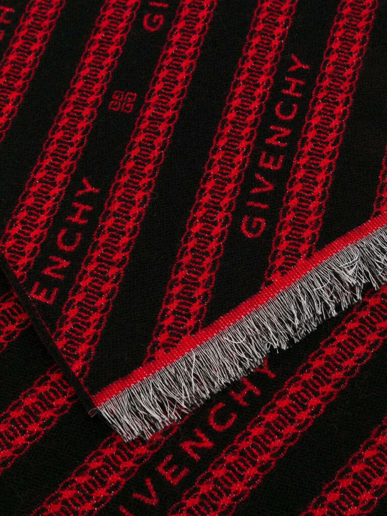 A Close-Up of Givenchy's Signature Black and Red Designer Scarf Wallpaper