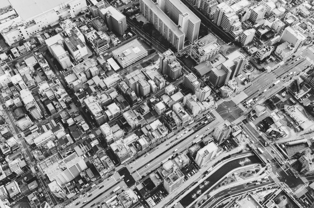 Aerial Black and White Urban Landscape Wallpaper - Geometric Design