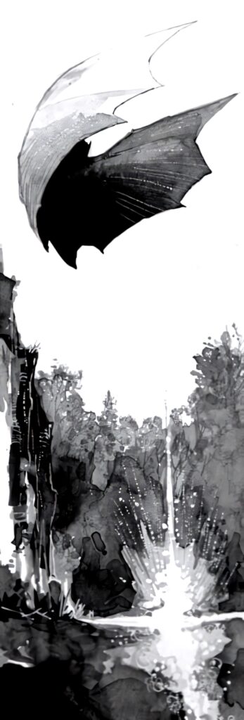 Silhouetted Bat Over Cityscape: Dramatic Black and White Wallpaper