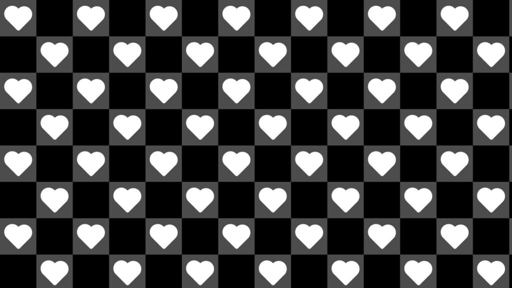 Minimalist Black & White Checkered Wallpaper with Heart Accents