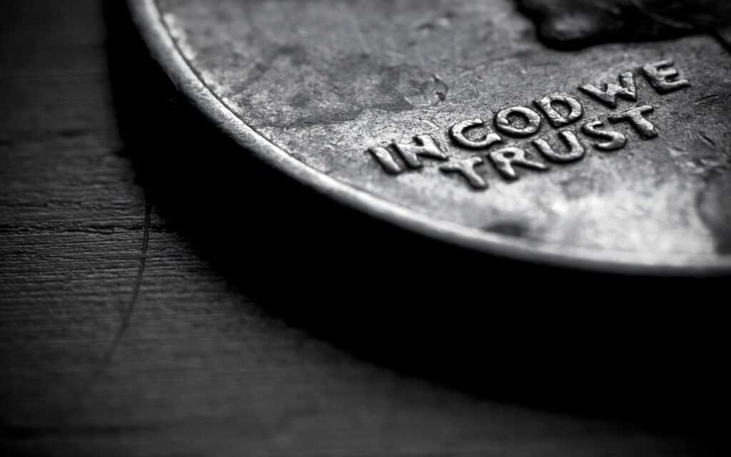 Close-Up Black and White Coin Wallpaper: IN GOD WE TRUST Details