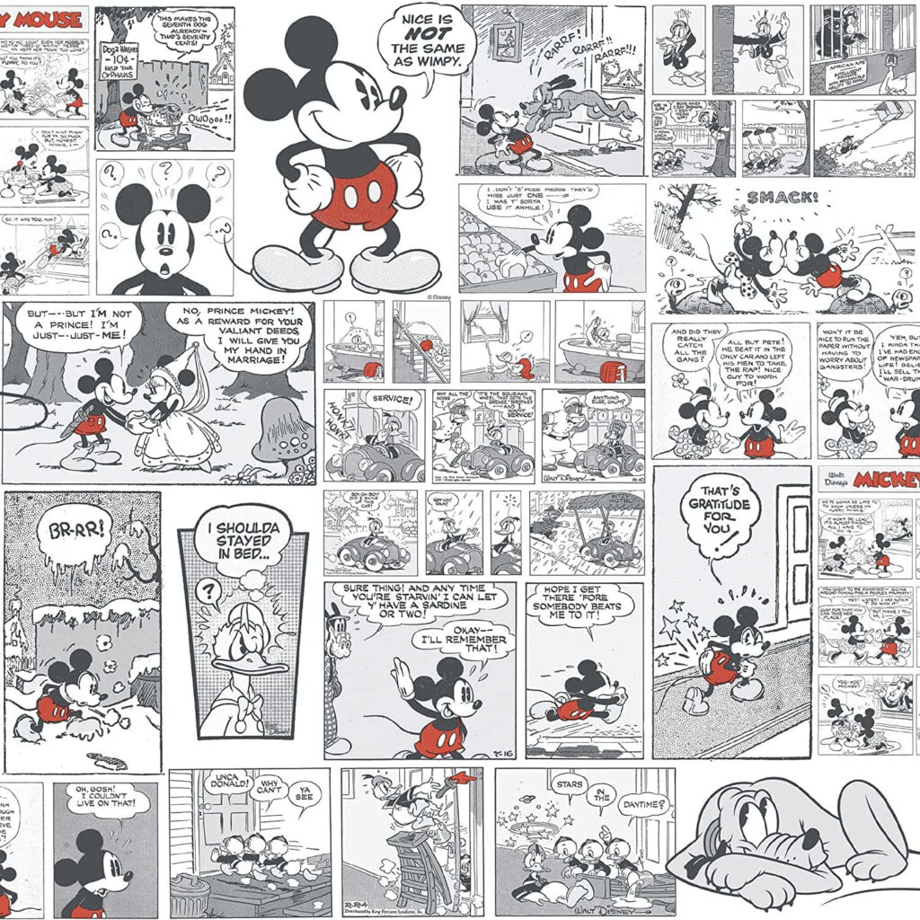 Nostalgic Black and White Comic Wallpaper with Classic Cartoon Scenes