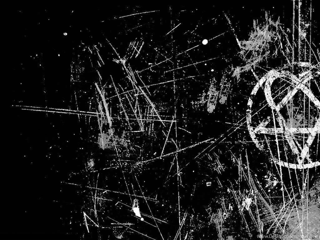 Black and White Grunge Wallpaper with Star Symbol and Chaotic Lines
