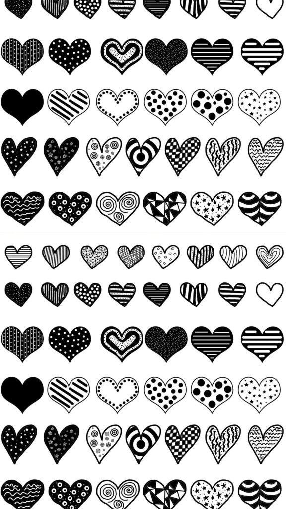 Playful Black & White Heart Wallpaper: Artistic Patterns & Designs